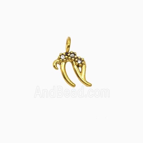 Stainless Steel Pendant Pave Rhinestone Zodiac Capricorn Gold Plated