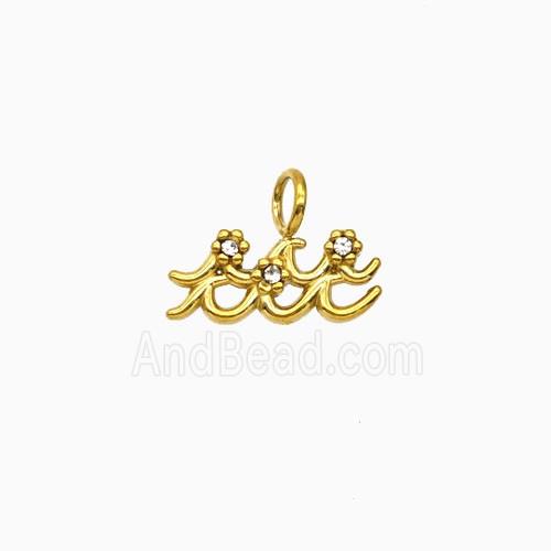 Stainless Steel Pendant Pave Rhinestone Zodiac Aquarius Gold Plated