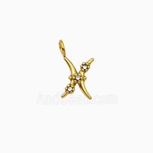 Stainless Steel Pendant Pave Rhinestone Zodiac Pisces Gold Plated
