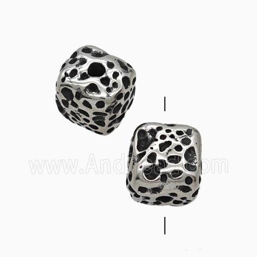 Stainless Steel Cube Beads Hammered Antique Silver