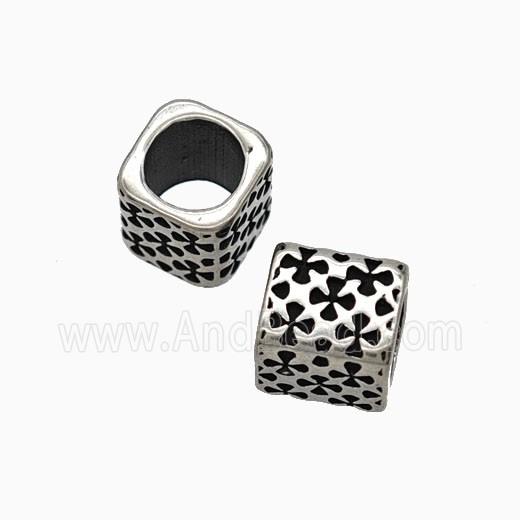 Stainless Steel Cube Beads Large Hole Antique Silver