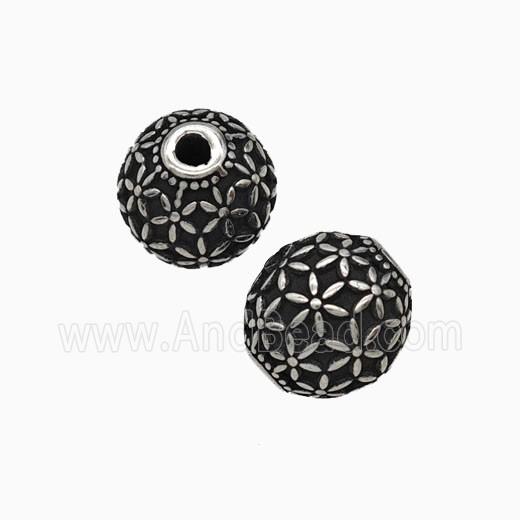 Stainless Steel Round Beads Antique Silver