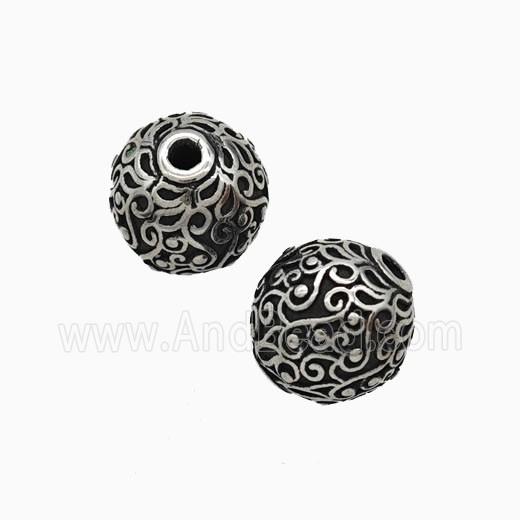 Stainless Steel Round Beads Antique Silver