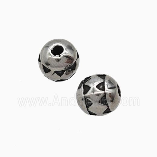 Stainless Steel Round Beads Antique Silver