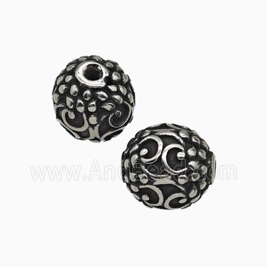 Stainless Steel Round Beads Antique Silver