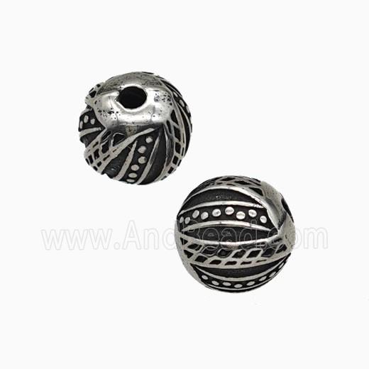 Stainless Steel Round Beads Antique Silver