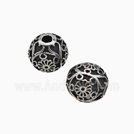 Stainless Steel Round Beads Antique Silver