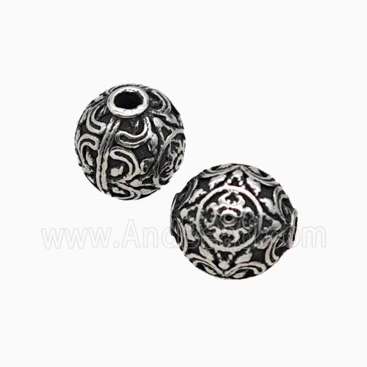 Stainless Steel Round Beads Antique Silver