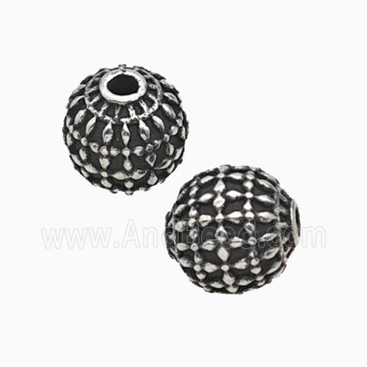 Stainless Steel Round Beads Antique Silver