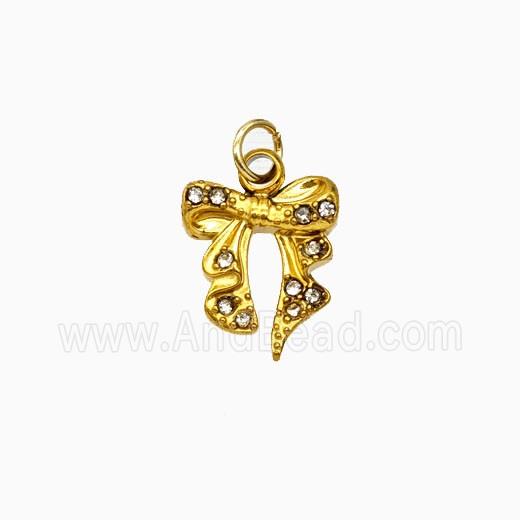 Stainless Steel Bowknot Pendant Pave Rhinestone Gold Plated