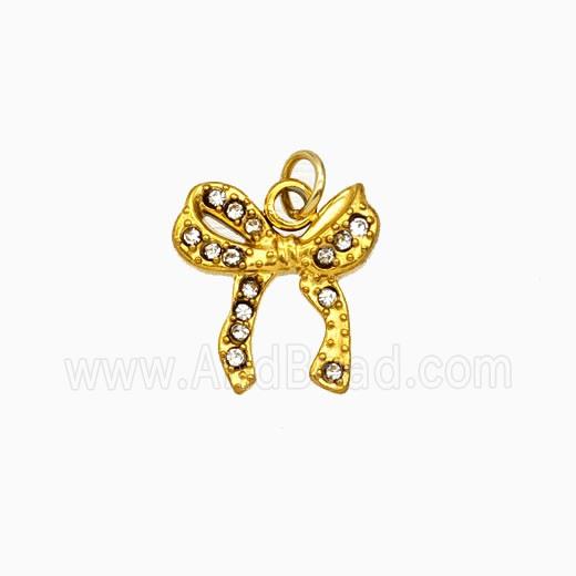Stainless Steel Bowknot Pendant Pave Rhinestone Gold Plated
