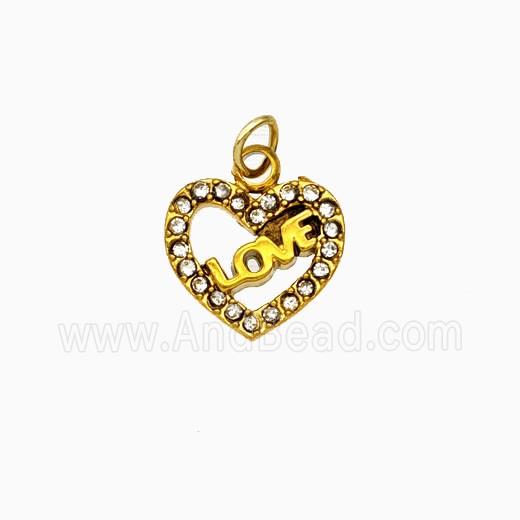 Stainless Steel Heart Pendant Pave Rhinestone LOVE Gold Plated