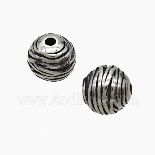 Stainless Steel Round Beads Antique Silver