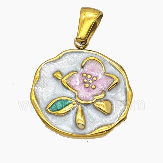 Stainless Steel Flower Pendant Enamel Gold Plated