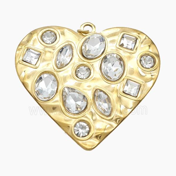 Stainless Steel Heart Pendant Pave Crystal Glass Gold Plated