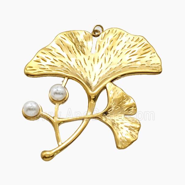 Stainless Steel Ginkgo Leaf Pendant Pave Resin Gold Plated