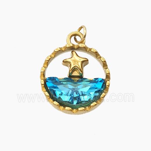 Stainless Steel Starfish Pendant Pave Crystal Glass Gold Plated