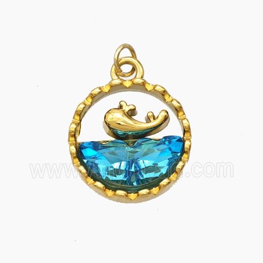 Stainless Steel Dolphin Pendant Pave Crystal Glass Gold Plated