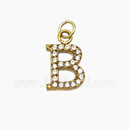 Stainless Steel Letter-B Pendant Pave Rhinestone Gold Plated