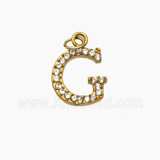 Stainless Steel Letter-G Pendant Pave Rhinestone Gold Plated
