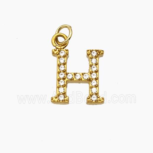 Stainless Steel Letter-H Pendant Pave Rhinestone Gold Plated