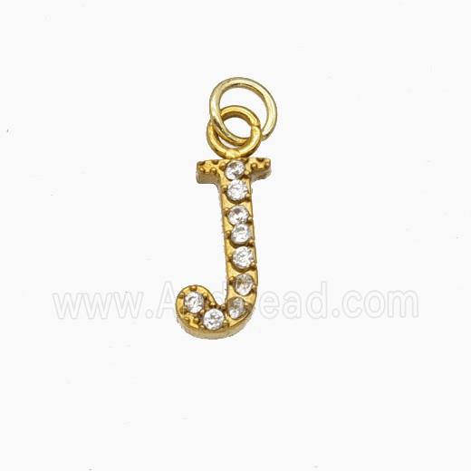 Stainless Steel Letter-J Pendant Pave Rhinestone Gold Plated