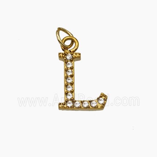 Stainless Steel Letter-L Pendant Pave Rhinestone Gold Plated