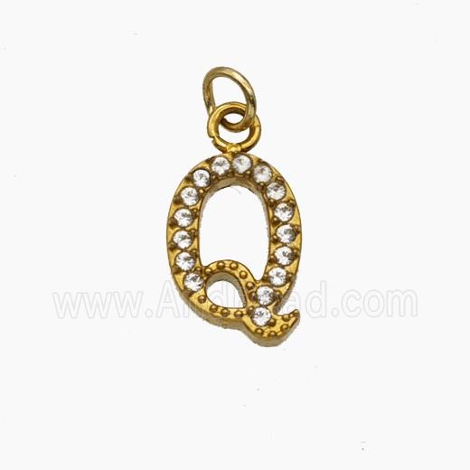 Stainless Steel Letter-Q Pendant Pave Rhinestone Gold Plated