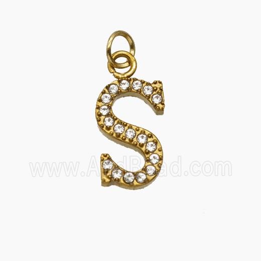 Stainless Steel Letter-S Pendant Pave Rhinestone Gold Plated