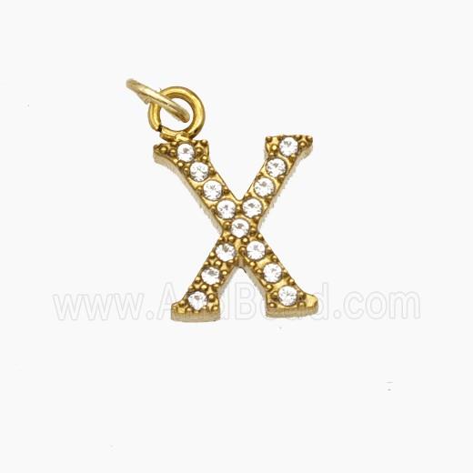 Stainless Steel Letter-X Pendant Pave Rhinestone Gold Plated