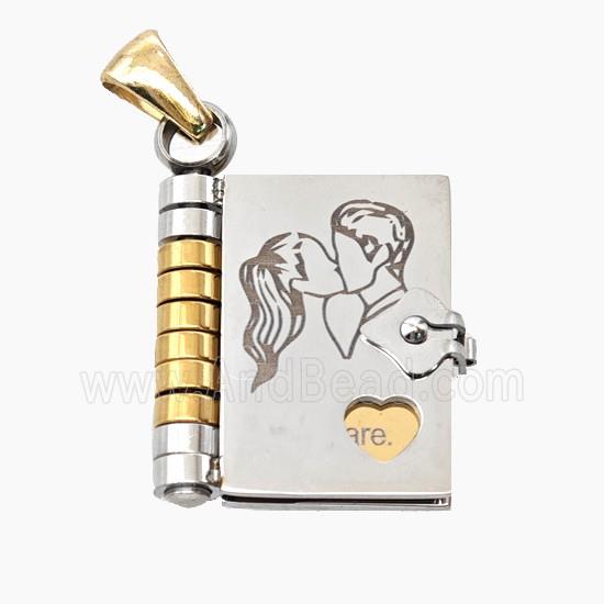 Stainless Steel Frame Locket Pendant Couple Gold Plated
