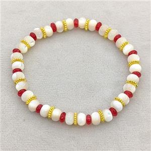 MOP Shell Bracelets Stretchy Rondelle, approx 6mm