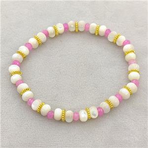 MOP Shell Bracelets Stretchy Rondelle, approx 6mm