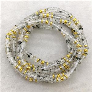 Natural Black Rutilated Quartz Bracelet Stretchy Rondelle, approx 4mm