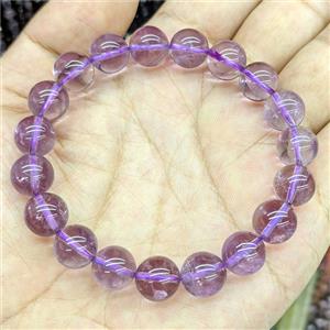 Natural Amehtyst Bracelets Smooth Round Stretchy Lt.purple, approx 10mm