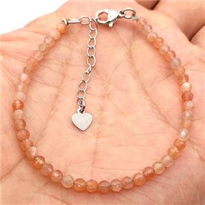 Natural Orange Sunstone Bracelet With Copper Clasp, approx 3.5mm, 17-22cm length