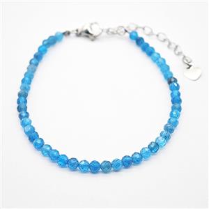 Natural Blue Apatite Bracelets With Copper Clasp Platinum Plated, approx 3.5mm, 17-22cm length