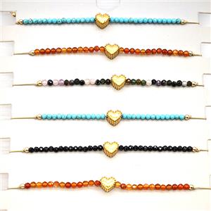 Gemstone Bracelet With Heart Mixed, approx 6.5mm, 2mm, 16-24cm length