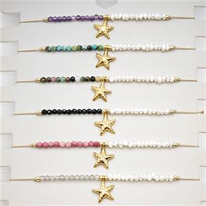 Gemstone Pearl Bracelet With Starfish Mixed, approx 10mm, 2mm, 16-24cm length