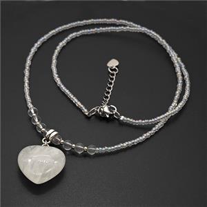 Clear Quartz Heart Necklaces, approx 20mm, 4mm, 46-50cm length