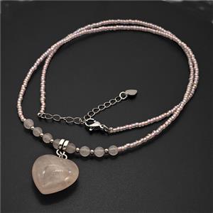 Rose Quartz Heart Necklaces, approx 20mm, 4mm, 46-50cm length