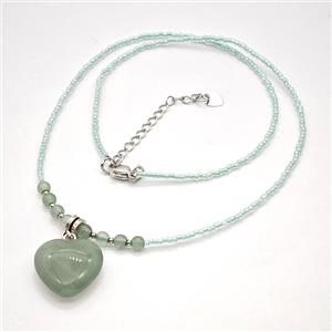 Green Aventurine Heart Necklaces, approx 20mm, 4mm, 46-50cm length