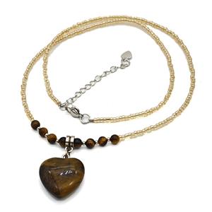 Tiger Eye Stone Heart Necklaces, approx 20mm, 4mm, 46-50cm length