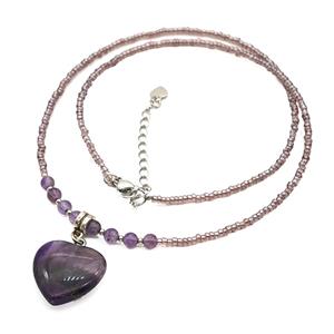 Purple Amethyst Heart Necklaces, approx 20mm, 4mm, 46-50cm length