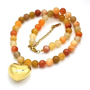 Red Aventurine Necklace With Copper Heart, approx 25mm, 8.5mm, 40-45cm length