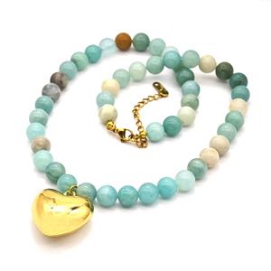 Green Amazonite Necklace With Copper Heart, approx 25mm, 8.5mm, 40-45cm length