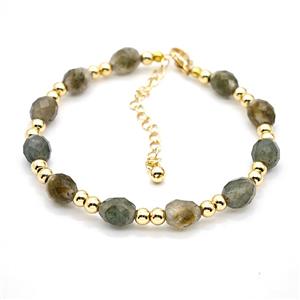 Labradorite Bracelets With Copper Beads Adjustable, approx 7-8mm, 17-22cm length