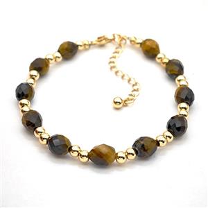 Tiger Eye Stone Bracelets With Copper Beads Adjustable, approx 7-8mm, 17-22cm length