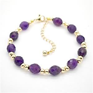Purple Amethyst Bracelets With Copper Beads Adjustable, approx 7-8mm, 17-22cm length