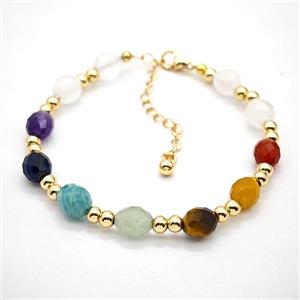 Mix Gemstone Bracelets With Copper Beads Adjustable, approx 7-8mm, 17-22cm length